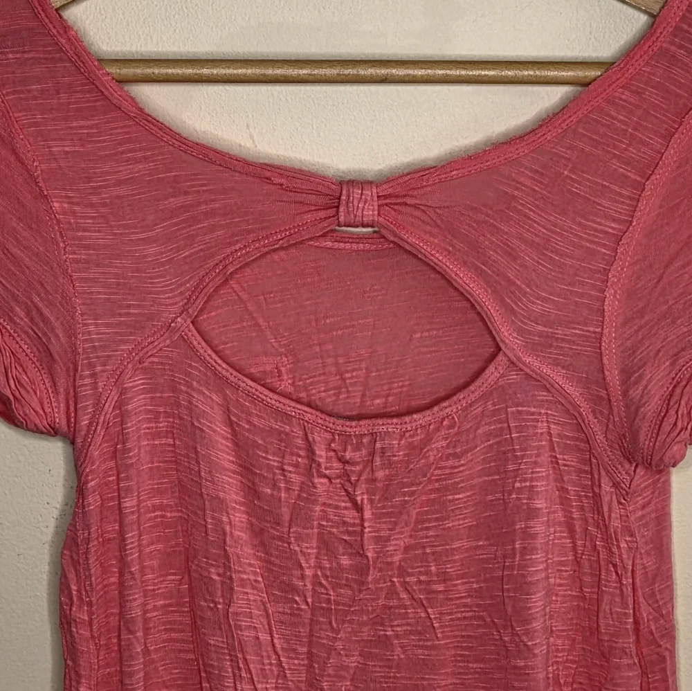 Abercrombie Kids Coral Lace Trim Pocket Tissue Tee Open Back Girls Size XL
